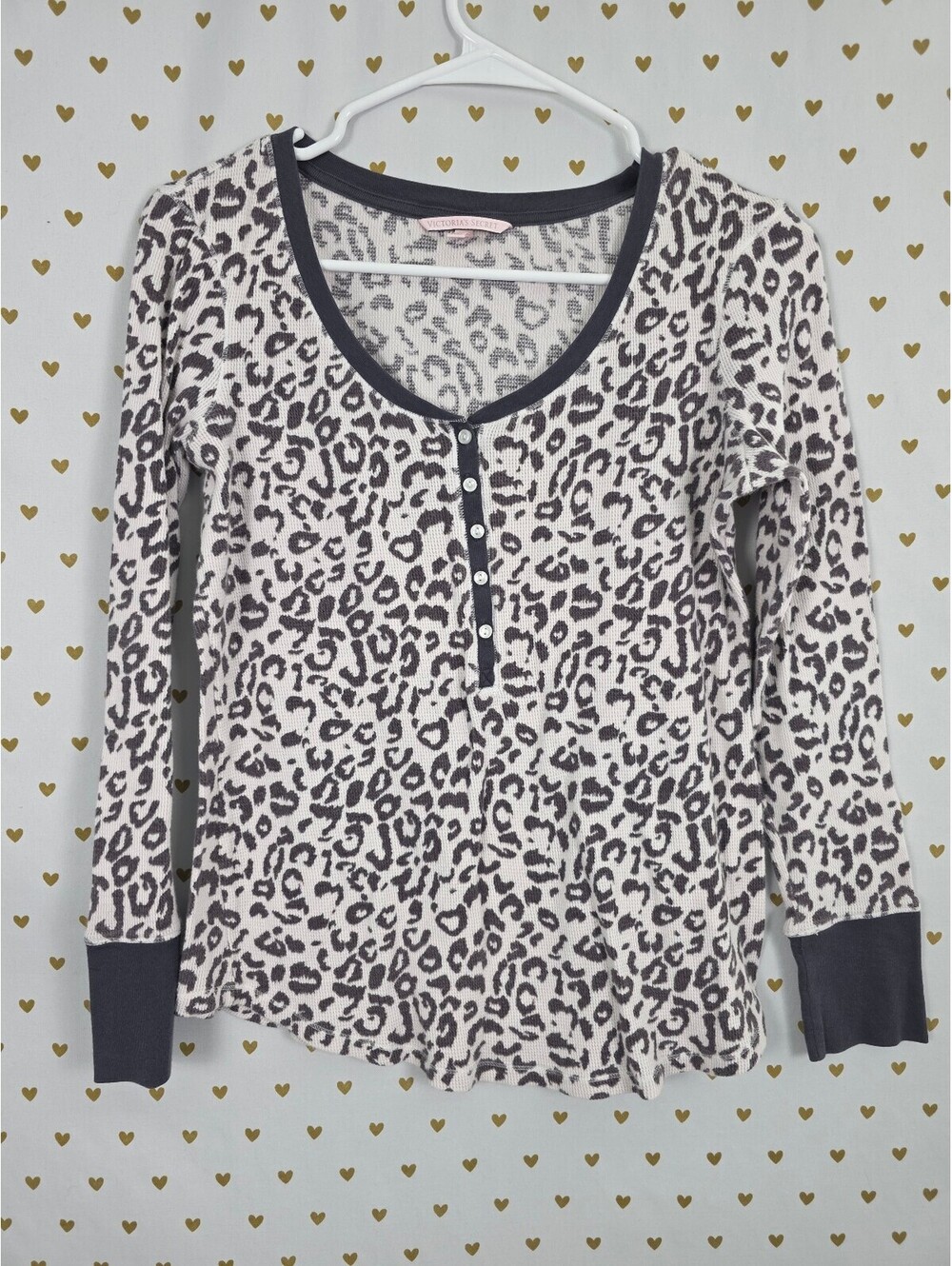 Victorias Secret Henley Thermal Waffle Medium Leopard Cheetah Shirt